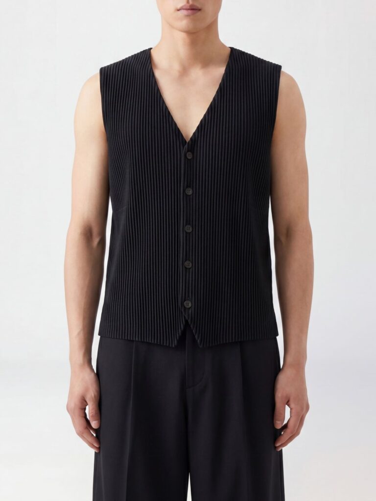 HOMME PLISSE’ ISSEY MIYAKE Homme Plissé Issey Miyake Slim Fit Pleated V-Neck Tailored Waistcoat