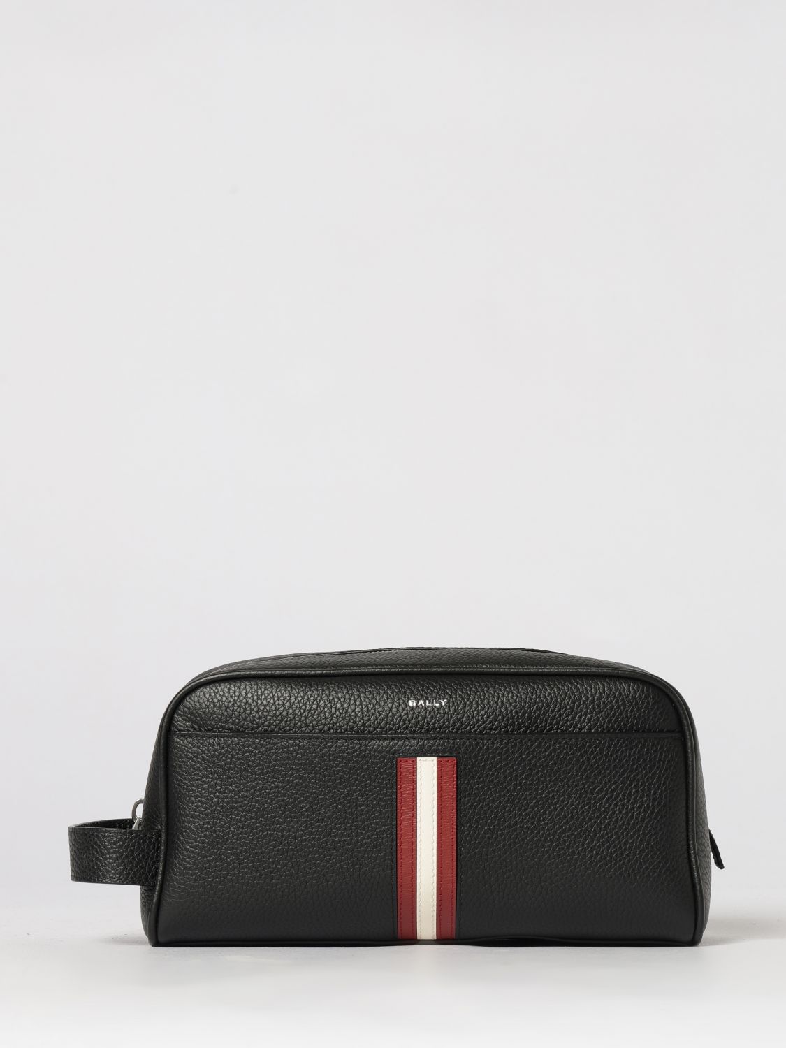Bally Grained Calf Leather Wash Bag with Bicolour Stripe and Side Handle