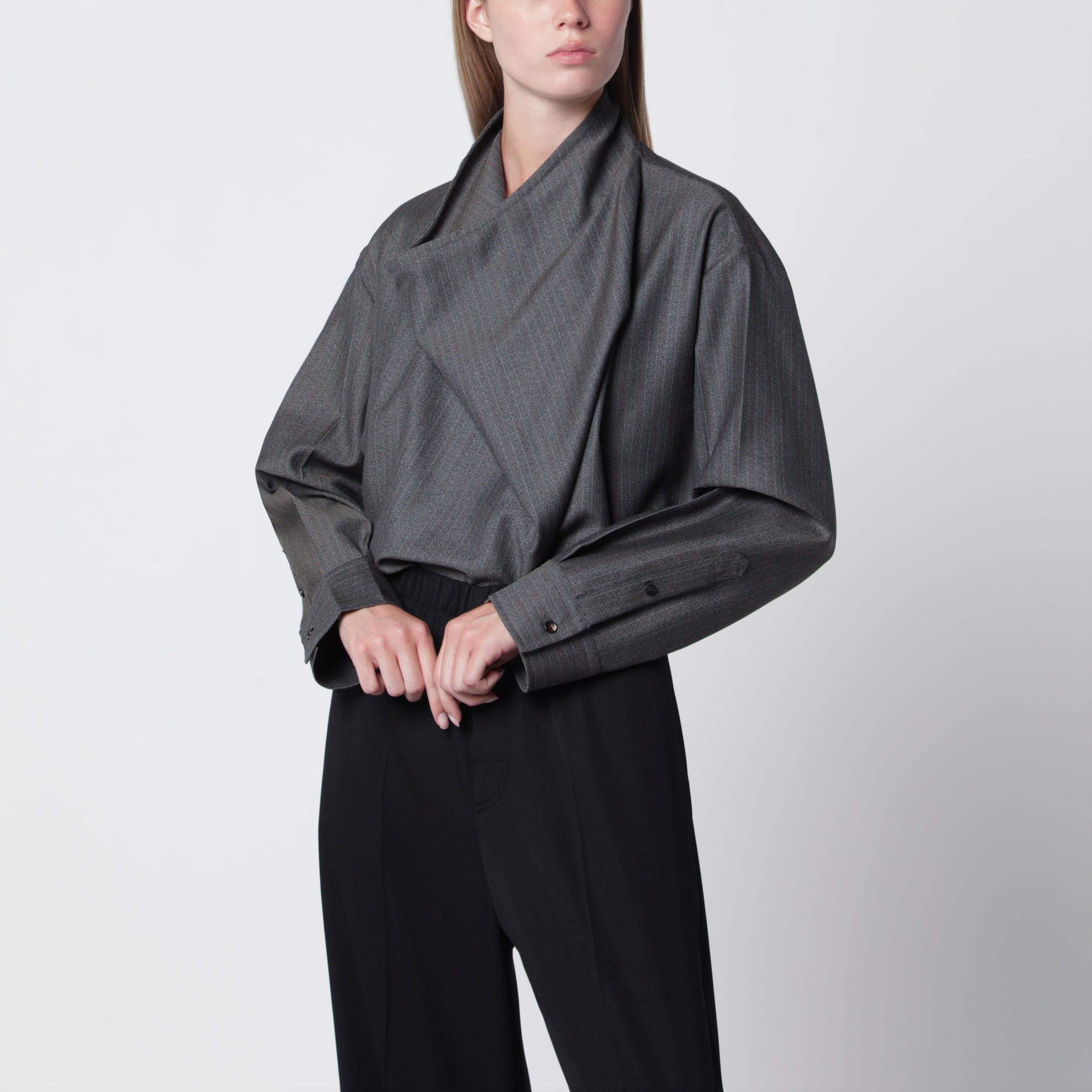 Grey mélange lightweight wool canvas blouse
