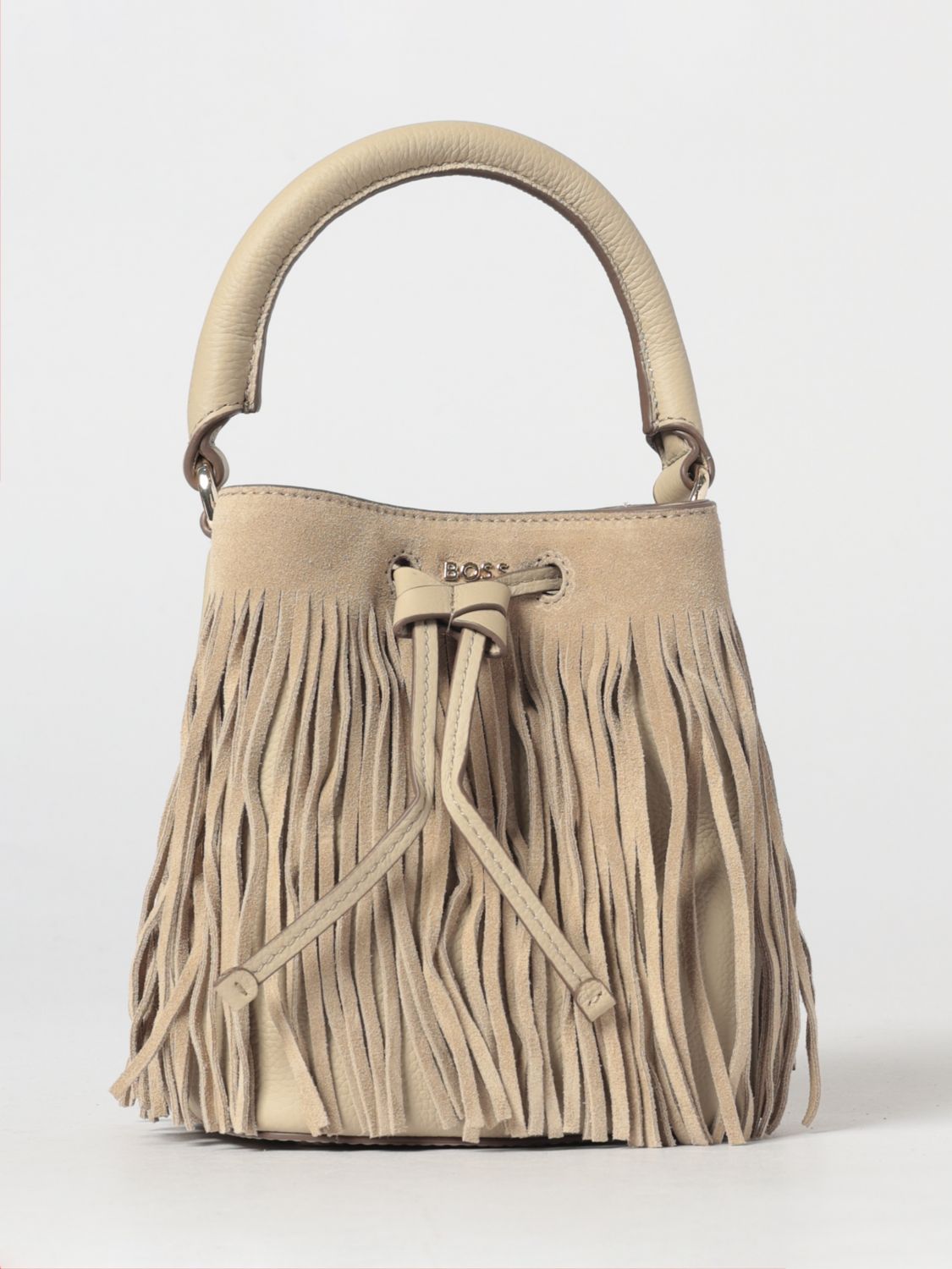 BOSS Lenah Fringed Suede Bucket Bag