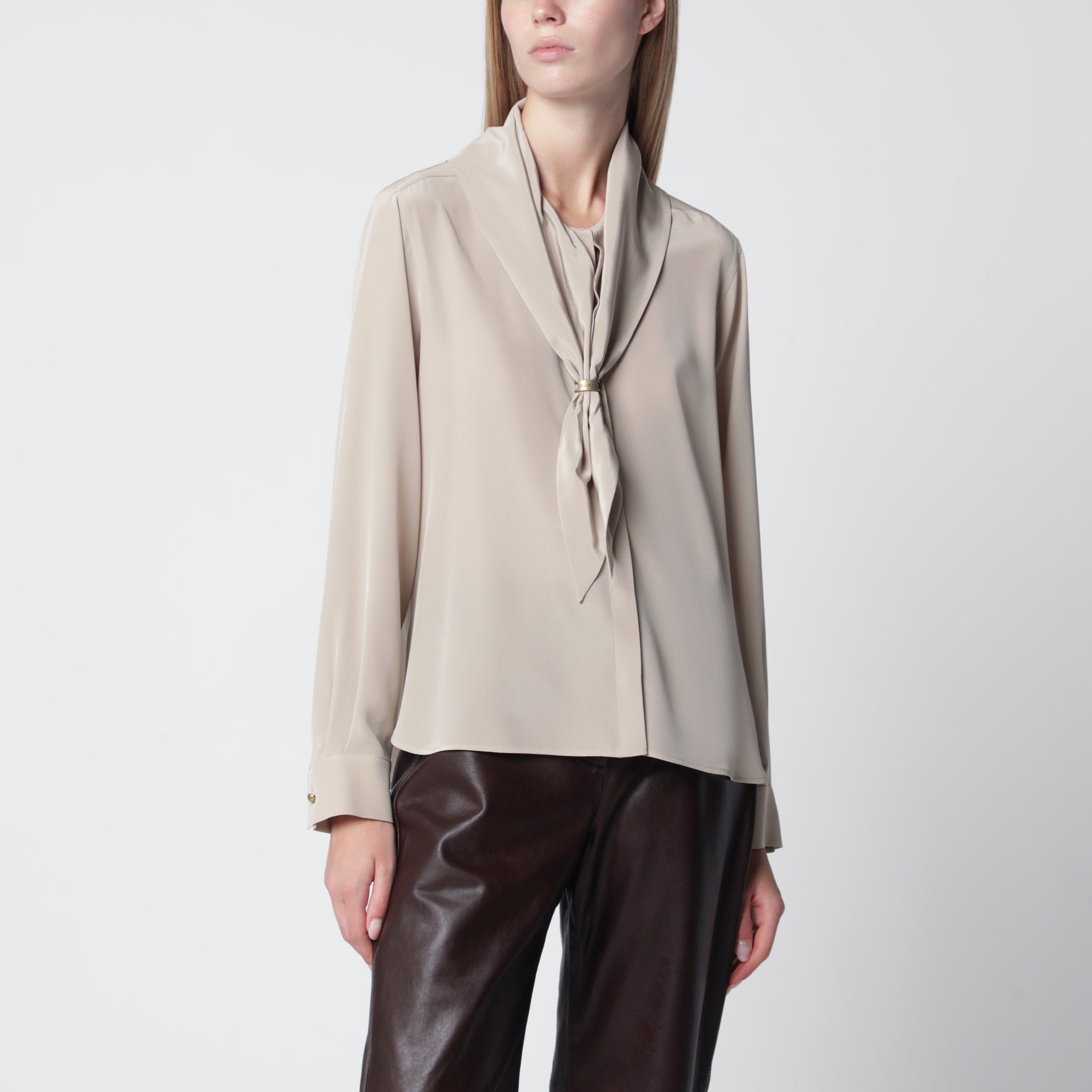 Rock beige silk blouse with scarf