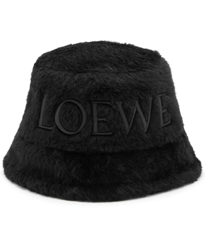 Loewe Logo-embroidered Shearling Bucket hat - Black